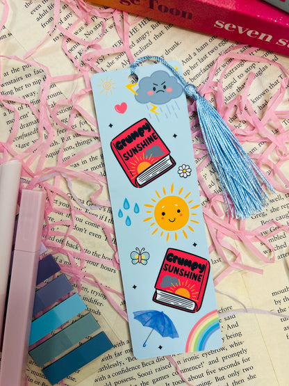 Bookmark with 'Grumpy Sunshine' design on a textured surface