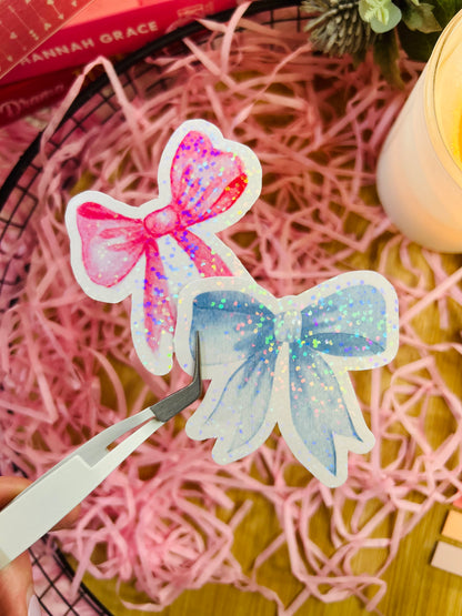 holographic pink and blue bow stickers