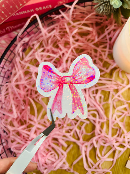 holographic pink bow stickers
