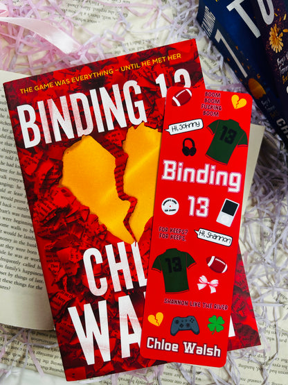 “Set of three Chloe Walsh-themed bookmarks featuring Binding 13, Saving 6, and Taming 7 designs with quotes, symbols, and jerseys.