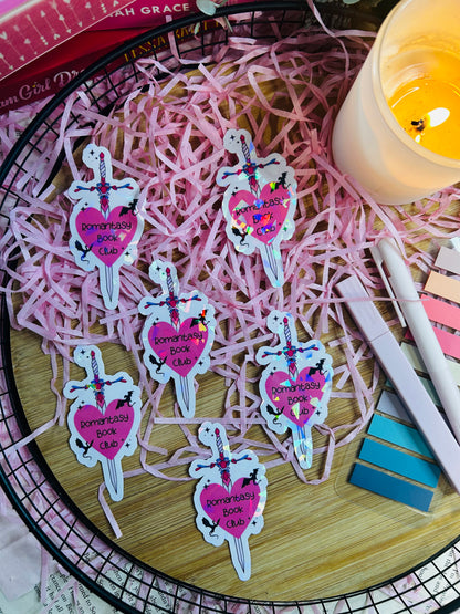 Romantasy Book Club Sticker – Sword and Heart Design for Fantasy Lovers, kindle stickers, gifts for book lovers
