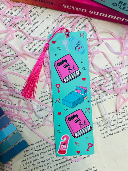 Bookmark with tassel on a book page
