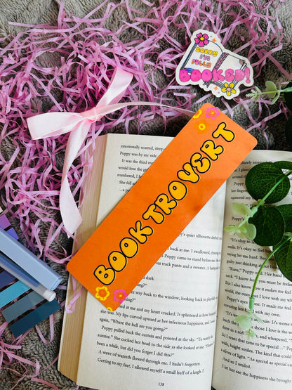 Bookmark with the word 'Booktrovert' in playful lettering – ideal for introverted book lovers who prefer stories over small talk.