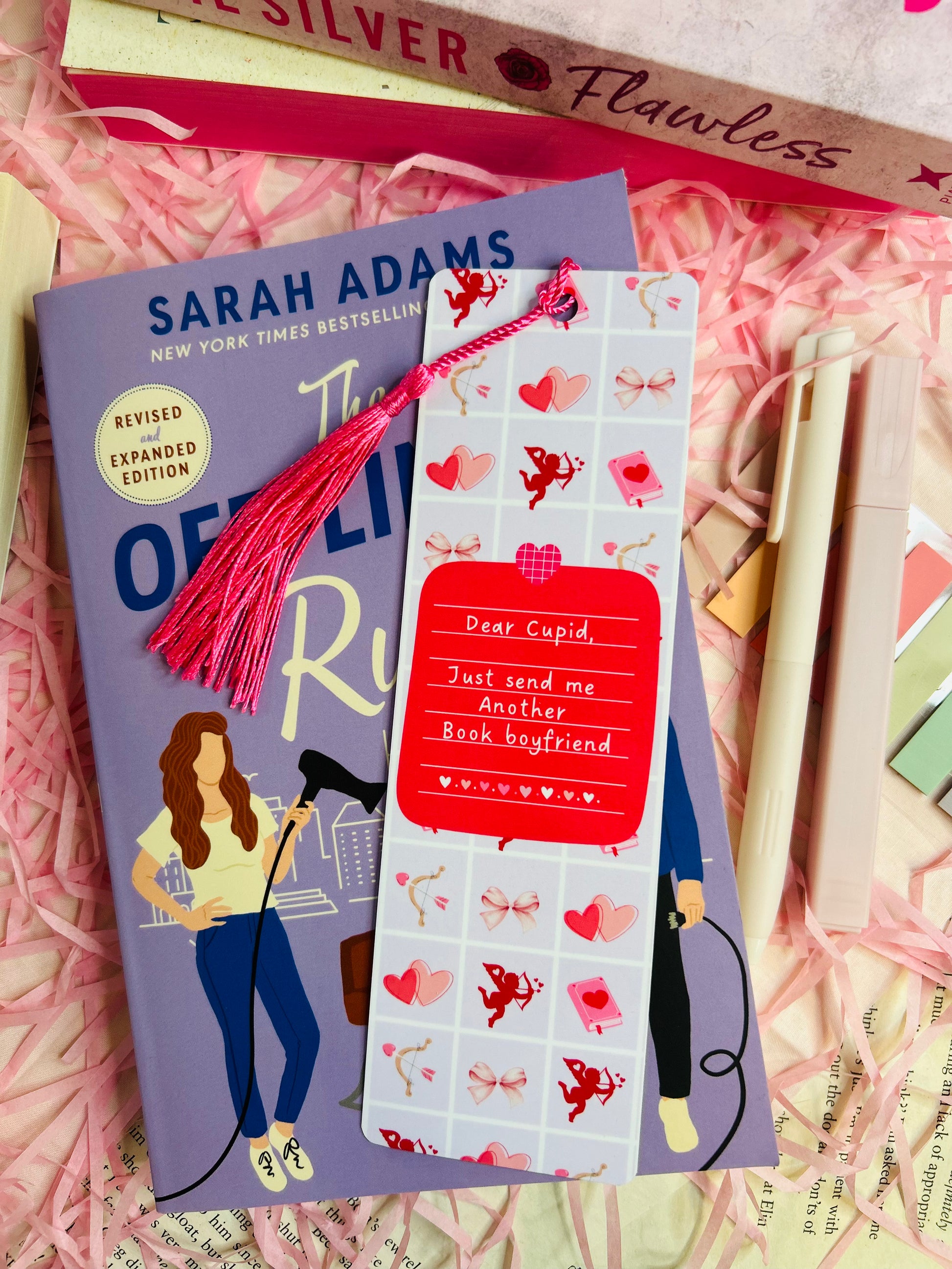 red and pink Bookmark with the text 'Dear Cupid, Send Me a Book Boyfriend,' perfect for romance readers looking for their next bookish crush