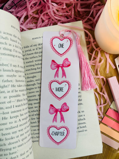 pink girly bookmark with hearts and bows