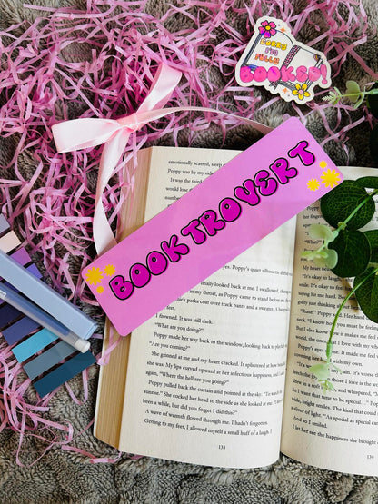 Bookmark with the word 'Booktrovert' in playful lettering – ideal for introverted book lovers who prefer stories over small talk.