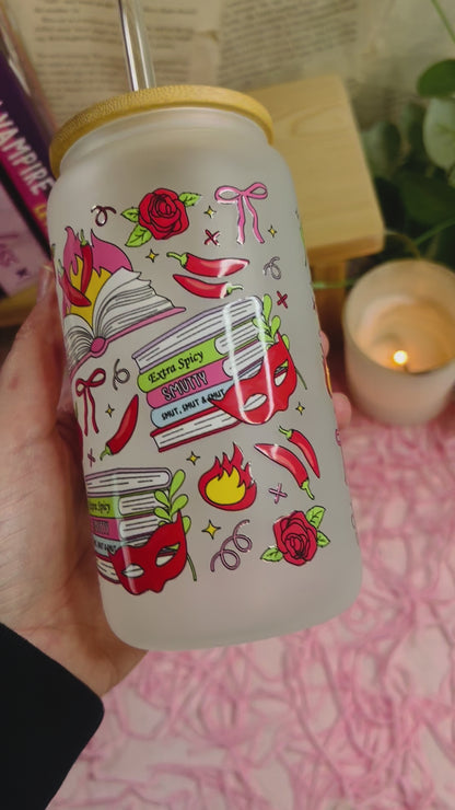 Frosted Glass spicy Bookish Cup with straw