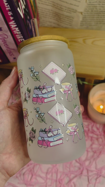 Frosted Glass romance Bookish Cup with Glass Straw