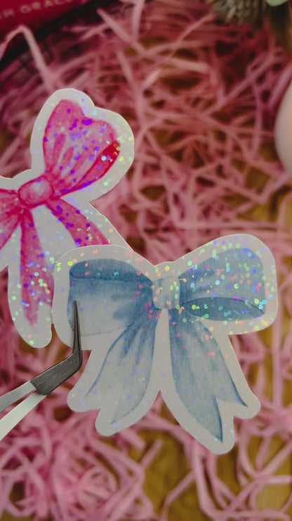 Adorable bow holographic heart Stickers – Cute Bookish Gift for Readers and Collectors