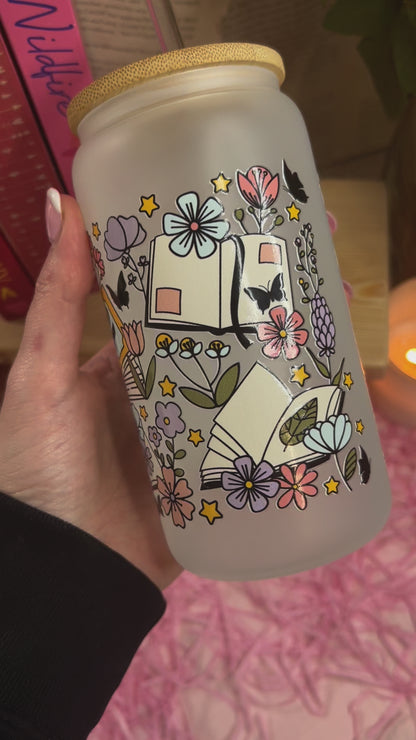 Frosted Glass skeleton Bookish Cup with Glass Straw