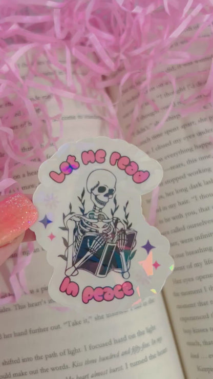 read in peace bookish holographic sticker