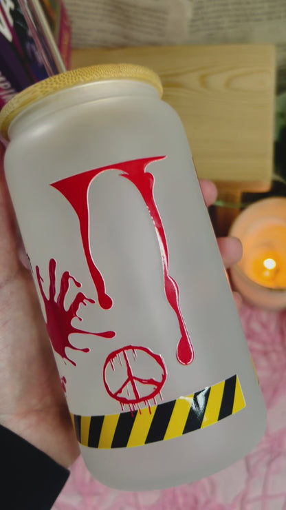 Frosted bookish thriller glass cup with straw