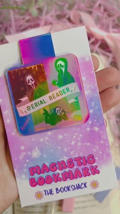 Colourful 'Serial Reader' Magnetic Bookmark featuring a horror-inspired design with ghostly figures