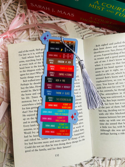 Sarah J. Maas Inspired Bookshelf Bookmark – Colorful Fantasy Book Stack with Tassel, Perfect for ACOTAR and Throne of Glass Fans