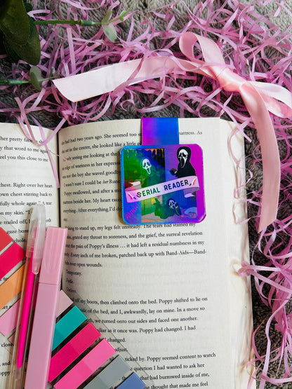 Colourful 'Serial Reader' Magnetic Bookmark featuring a horror-inspired design with ghostly figures