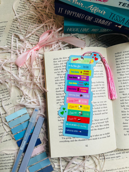 Die-cut bookmark featuring a bookstack inspired by Tessa Bailey’s romance novels, ideal for fans of her passionate, steamy love stories.