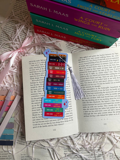 Sarah J. Maas Inspired Bookshelf Bookmark – Colorful Fantasy Book Stack with Tassel, Perfect for ACOTAR and Throne of Glass Fans